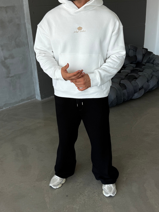 Ekru Kapşonlu Santranç Aplikeli Sweatshirt PLZ 27007