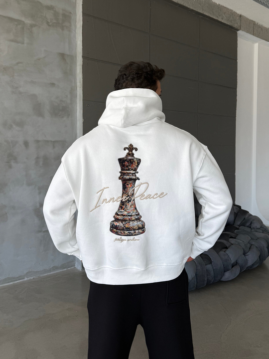 Ekru Kapşonlu Santranç Aplikeli Sweatshirt PLZ 27007