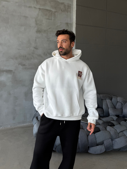 Ekru Kapşonlu Sırt At Aplikeli Püsküllü Sweatshirt PLZ 27003