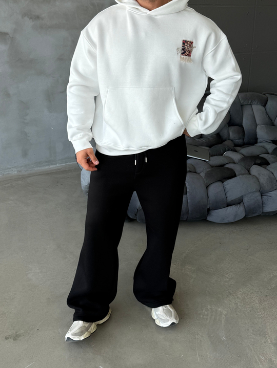 Ekru Kapşonlu Sırt At Aplikeli Püsküllü Sweatshirt PLZ 27003