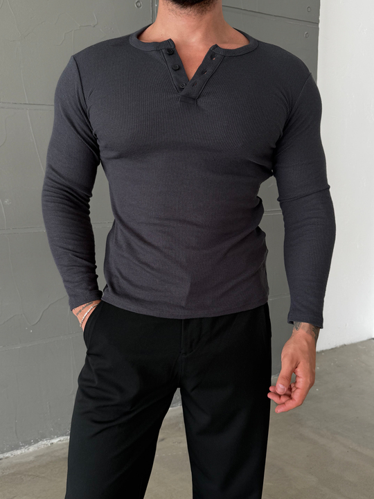 Füme Henley Yaka Uzun Kol SC