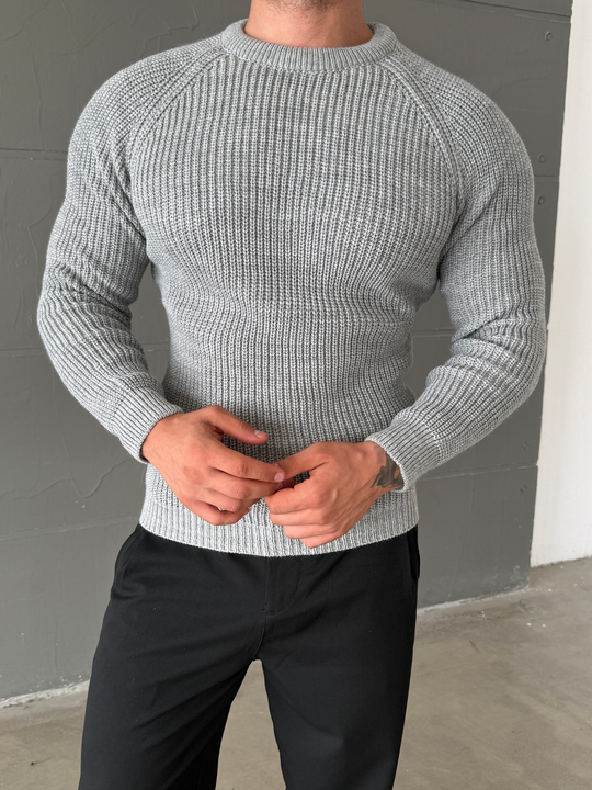 Gri Bisiklet Yaka Basic Reglan Kazak SNZ 7235