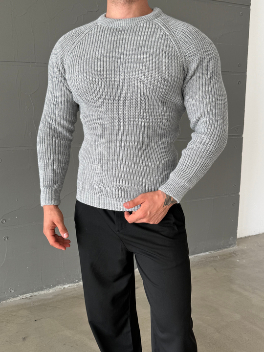Gri Bisiklet Yaka Basic Reglan Kazak SNZ 7235