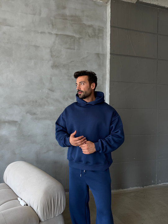 İndigo SC Core Üç İplik Kapüşonlu Hoodie