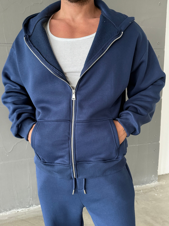 İndigo SC Core Üç İplik Tam Zip Sweatshirt