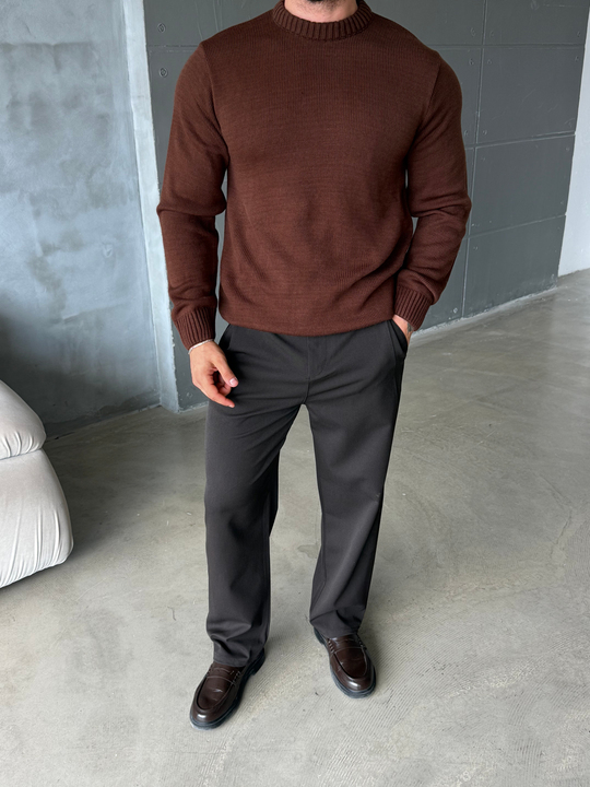 Kahve Bisiklet Yaka Basic Oversize Kazak TB