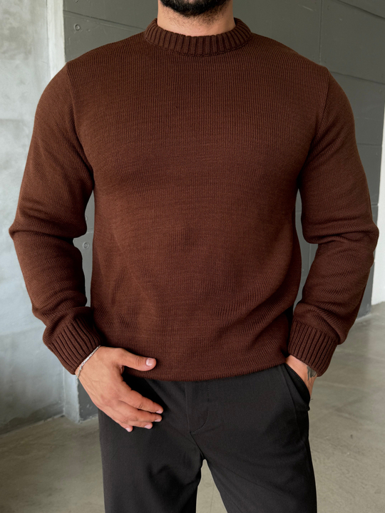Kahve Bisiklet Yaka Basic Oversize Kazak TB