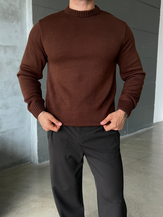 Kahve Bisiklet Yaka Basic Oversize Kazak TB