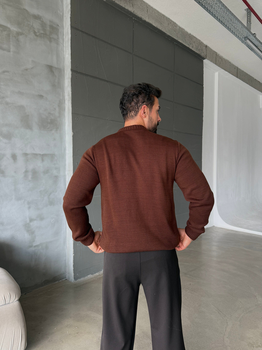 Kahve Bisiklet Yaka Basic Oversize Kazak TB