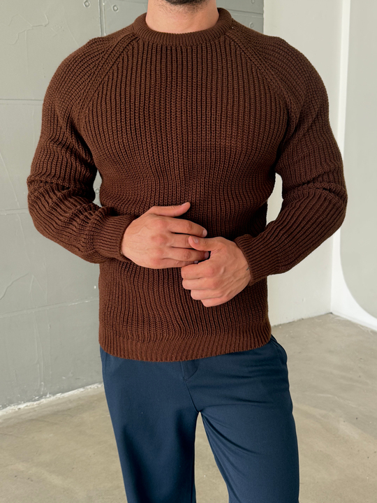 Kahve Bisiklet Yaka Basic Reglan Kazak SNZ 7235