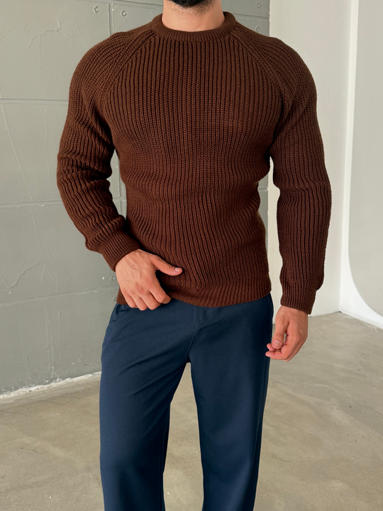 Kahve Bisiklet Yaka Basic Reglan Kazak SNZ 7235
