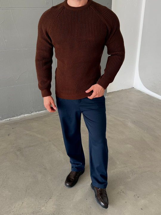 Kahve Bisiklet Yaka Basic Reglan Kazak SNZ 7235