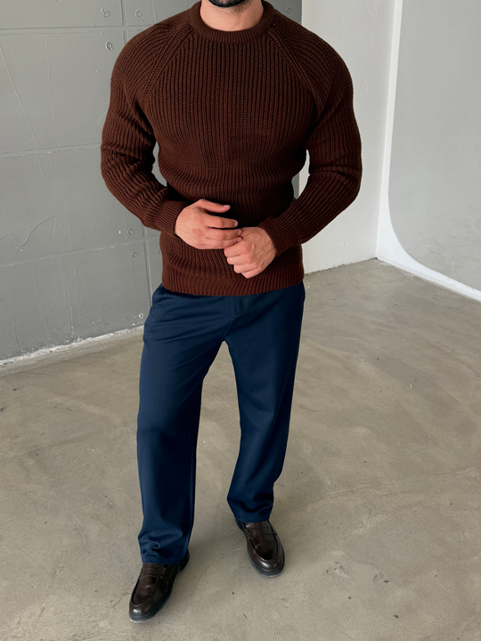Kahve Bisiklet Yaka Basic Reglan Kazak SNZ 7235