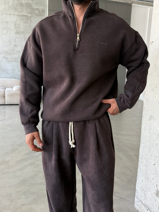 Kahve Yıkamalı Yarım Fermuar Sweatshirt PLZ 27027