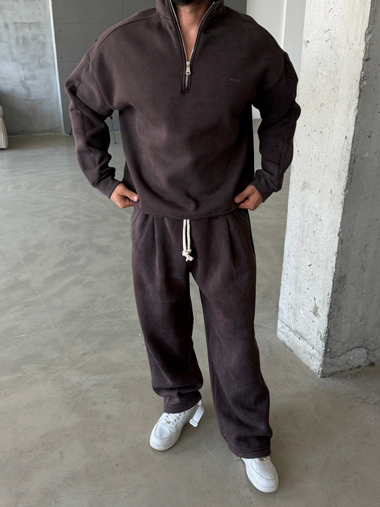 Kahve Yıkamalı Yarım Fermuar Sweatshirt PLZ 27027