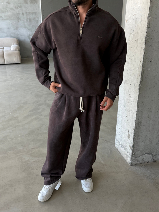 Kahve Yıkamalı Yarım Fermuar Sweatshirt PLZ 27027