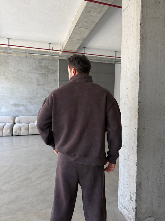 Kahve Yıkamalı Yarım Fermuar Sweatshirt PLZ 27027