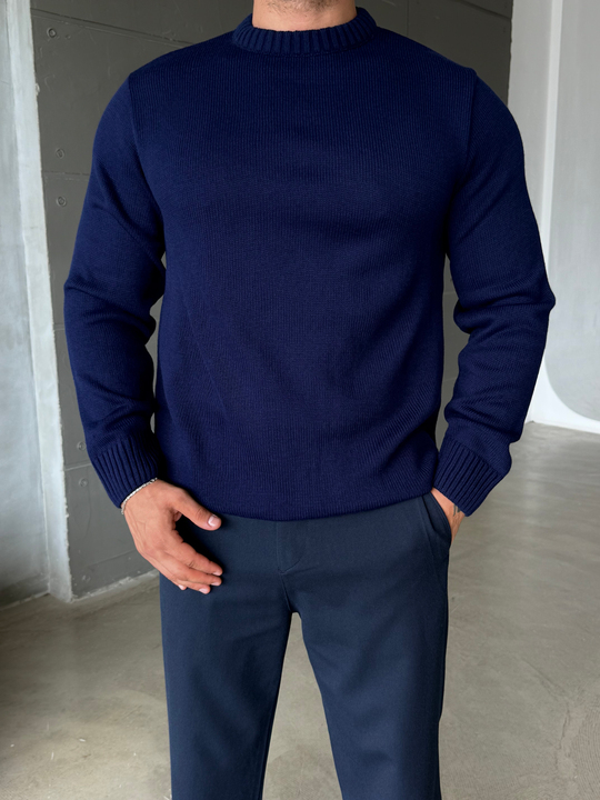 Lacivert Bisiklet Yaka Basic Oversize Kazak TB