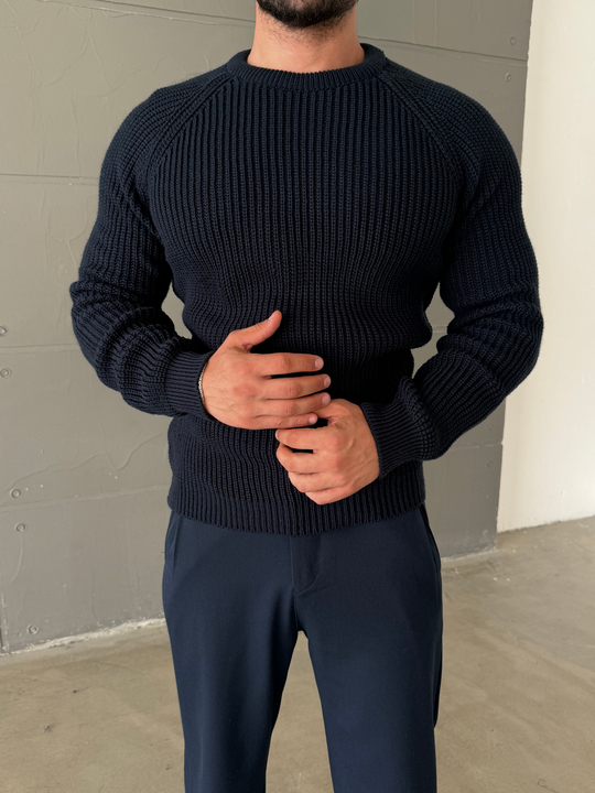 Lacivert Bisiklet Yaka Basic Reglan Kazak SNZ 7235