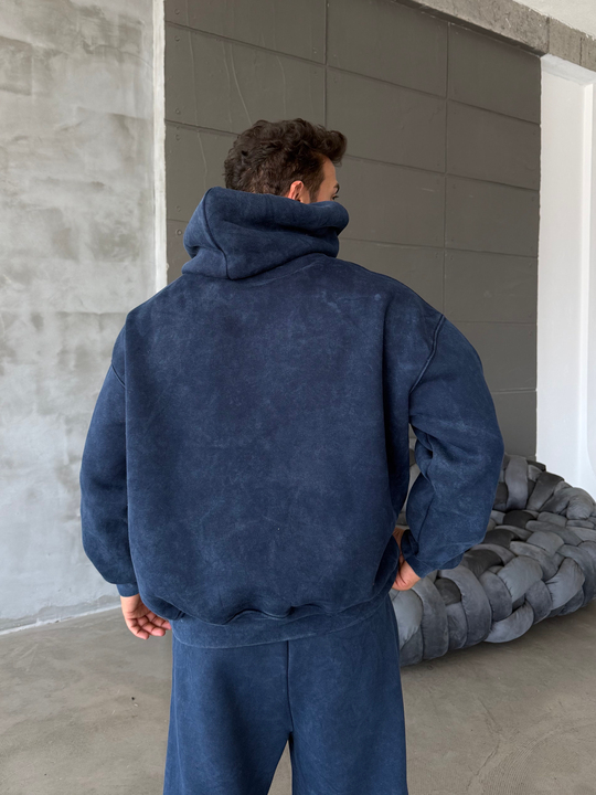 Lacivert Kangru Yıkamalı Compak Hoodie Boxy Kalıp PLZ 27504