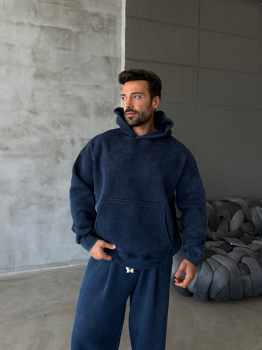 Lacivert Kangru Yıkamalı Compak Hoodie Boxy Kalıp PLZ 27504