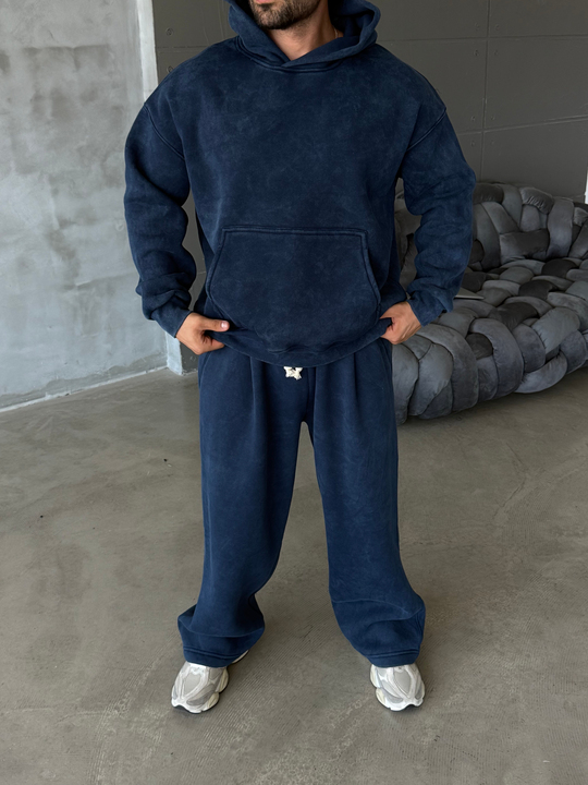 Lacivert Kangru Yıkamalı Compak Hoodie Boxy Kalıp PLZ 27504