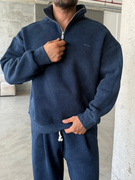 Lacivert Yıkamalı Yarım Fermuar Sweatshirt PLZ 27027