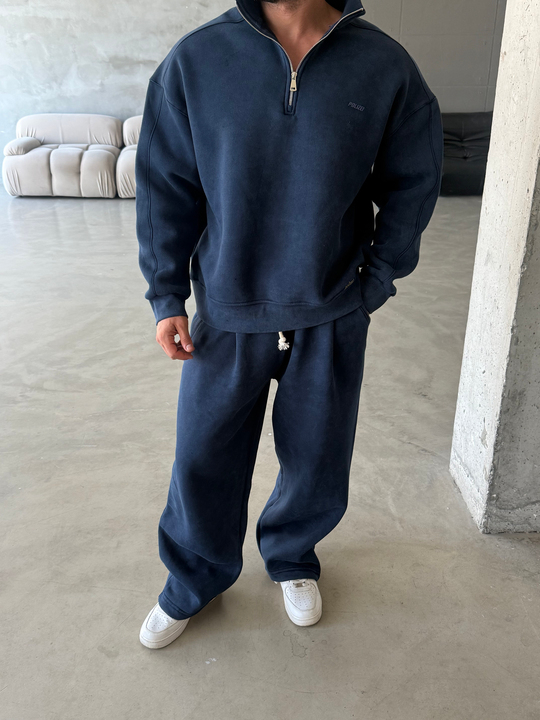 Lacivert Yıkamalı Yarım Fermuar Sweatshirt PLZ 27027