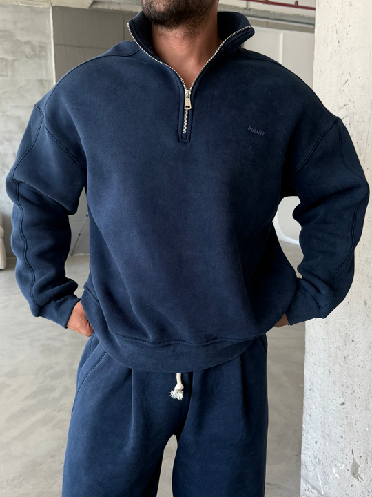 Lacivert Yıkamalı Yarım Fermuar Sweatshirt PLZ 27027