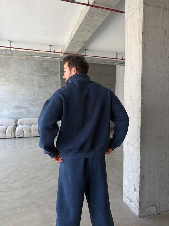Lacivert Yıkamalı Yarım Fermuar Sweatshirt PLZ 27027