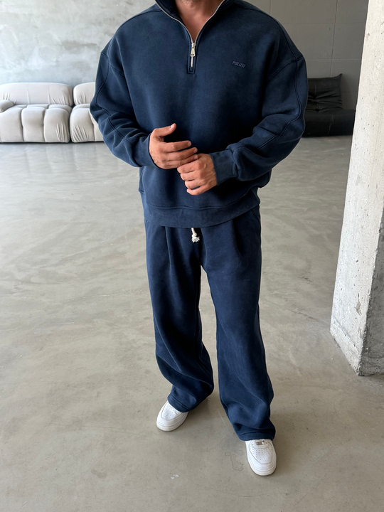Lacivert Yıkamalı Yarım Fermuar Sweatshirt PLZ 27027
