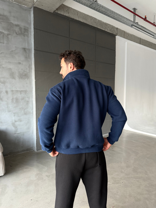 Lacivert Yüksek Yaka Göğüs Fermuarlı Boxy Sweatshirt SNZ 5109