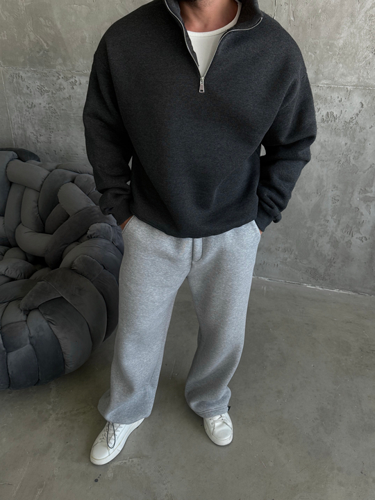 Antrasit SC Core Üç İplik Yarım Zip Sweatshirt