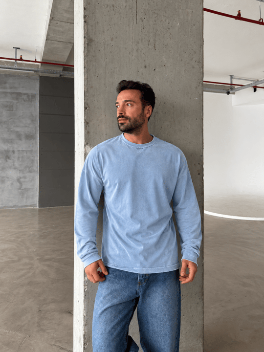 Bebemavi Yıkamalı Bisiklet Yaka İki İplik Sweatshirt KN 5751