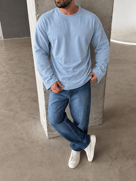Bebemavi Yıkamalı Bisiklet Yaka İki İplik Sweatshirt KN 5751