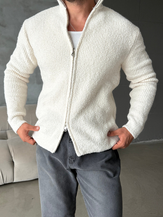 Bej Teddy Tam Zip Hırka AU