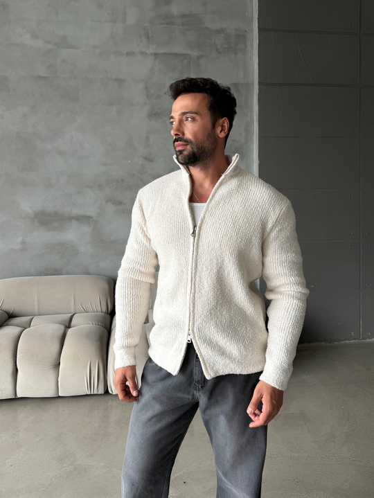 Bej Teddy Tam Zip Hırka AU