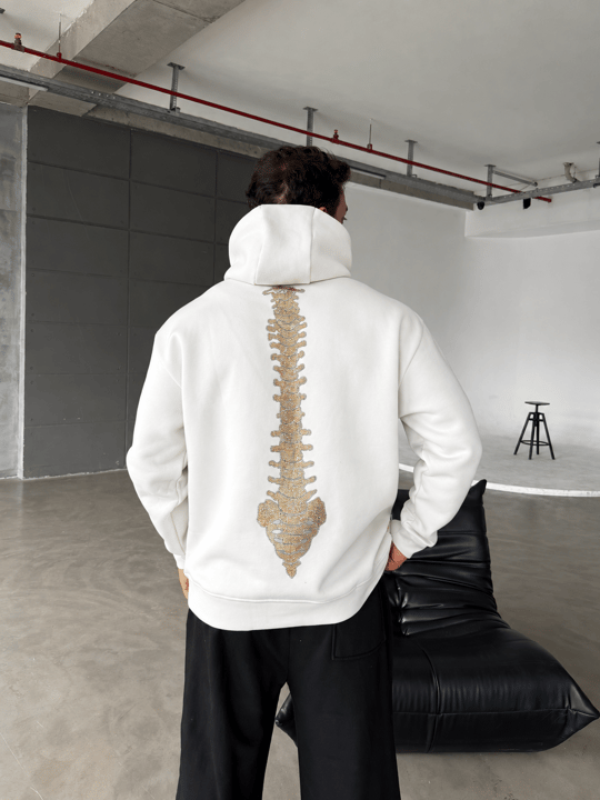 Beyaz Kangru Kapşonlu Cacht The 3 İplik Hoodie Model 17