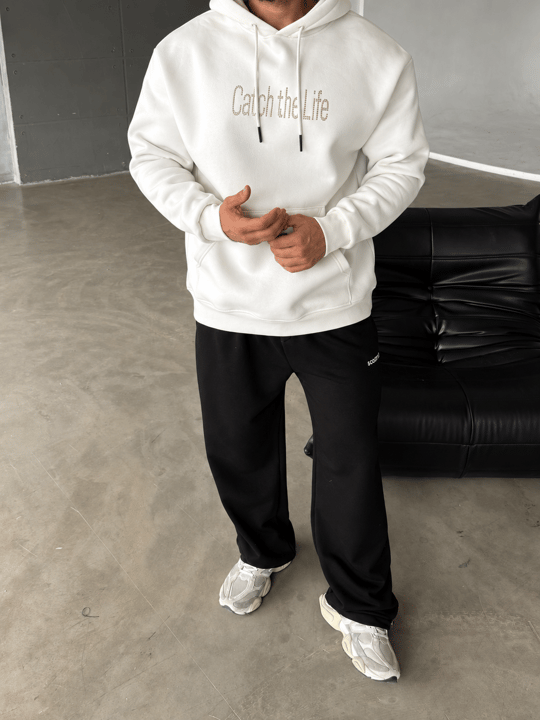 Beyaz Kangru Kapşonlu Cacht The 3 İplik Hoodie Model 17