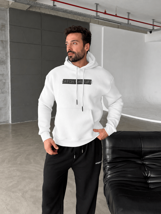 Beyaz Kangru Kapşonlu Catch 3 İplik Hoodie Model 9