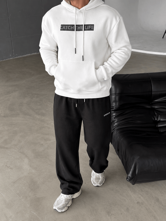 Beyaz Kangru Kapşonlu Catch 3 İplik Hoodie Model 9
