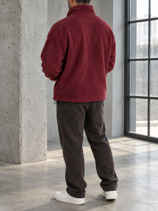 Bordo Yarım Zip Nakışlı Stoper Polar YEP 26033