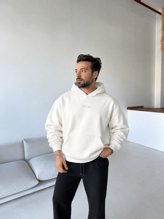 Ekru Da Vinci Kabartma Baskı Boxy Sweatshirt RSP 5003