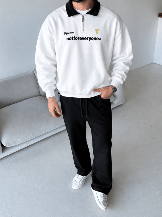 Ekru Notforover Yakalı Yarım Zip Sweatshirt RSP 5013