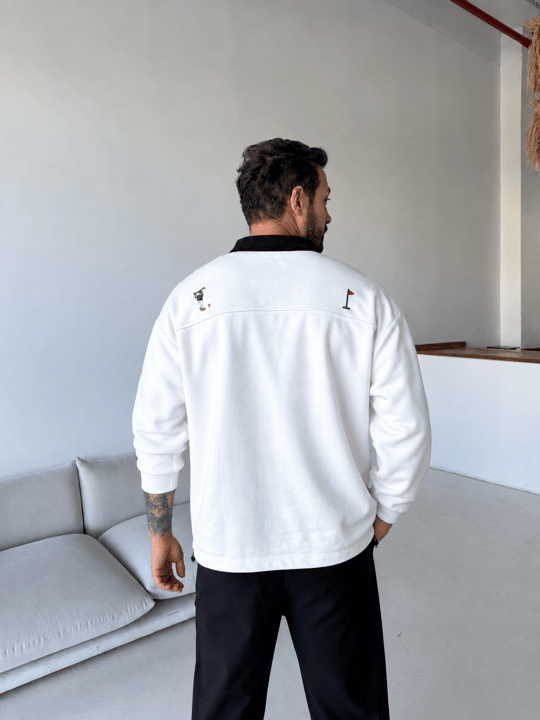 Ekru Notforover Yakalı Yarım Zip Sweatshirt RSP 5013
