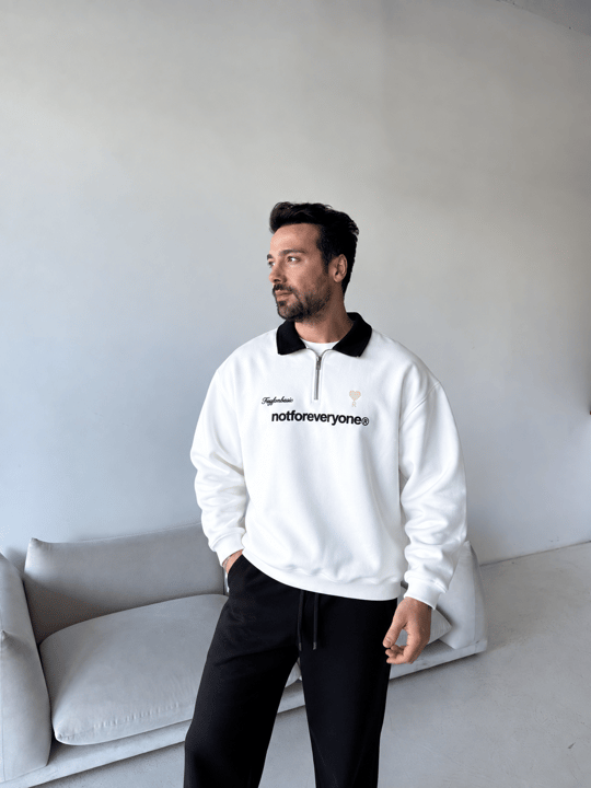 Ekru Notforover Yakalı Yarım Zip Sweatshirt RSP 5013