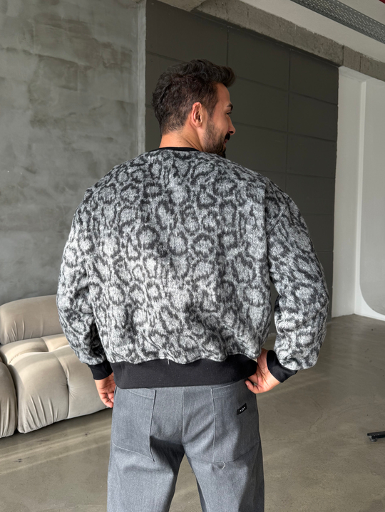 Füme Büyük Desenli Sweat Kaşe Kumaş PLZ 27032