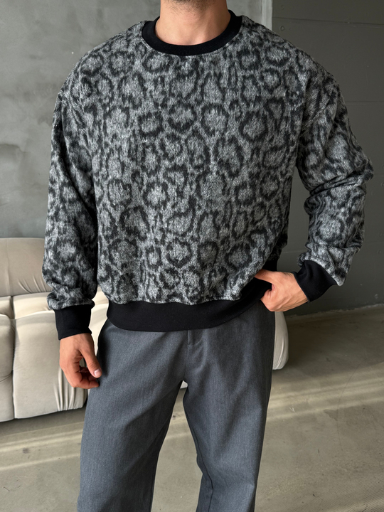 Füme Büyük Desenli Sweat Kaşe Kumaş PLZ 27032