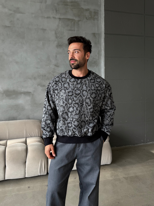 Füme Büyük Desenli Sweat Kaşe Kumaş PLZ 27032