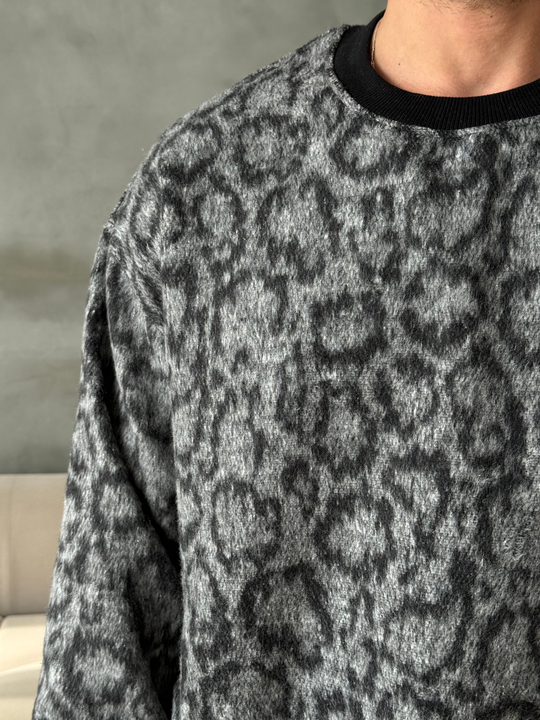 Füme Büyük Desenli Sweat Kaşe Kumaş PLZ 27032